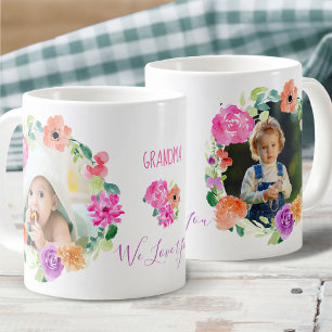 Oma wir lieben dich Wasserfarben-Blumenkranz Foto Kaffeetasse
