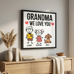 Oma, wir lieben euch Kinder Illustration Familie Z Leinwanddruck