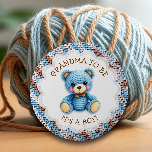 Oma wird | Gehäkelt Teddybär Baby Shower  Button