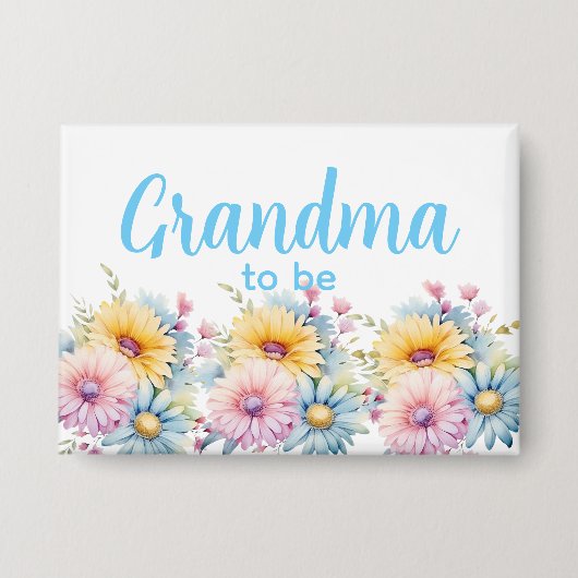 Oma wird gerbera Blumen blau Button (Vorderseite)