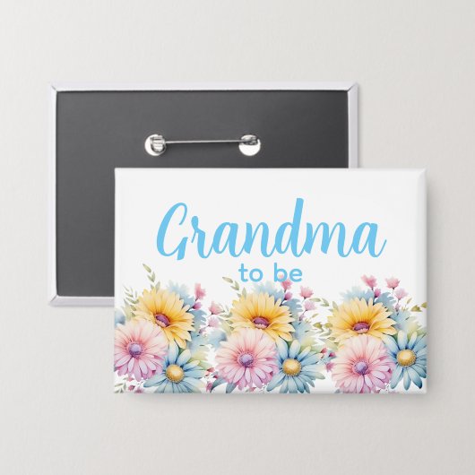 Oma wird gerbera Blumen blau Button (Vorderseite/Rückseite)