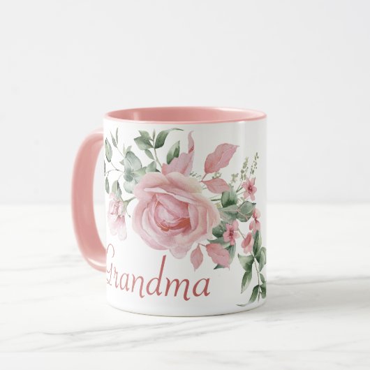 Oma Year etablierte Custom Pink Roses Tasse (Vorderseite Links)