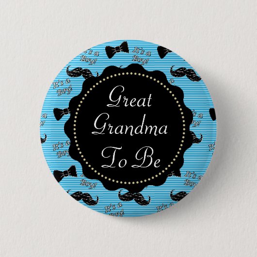 Oma zu Blue Mustache Bowtie Baby Shower Button (Vorderseite)