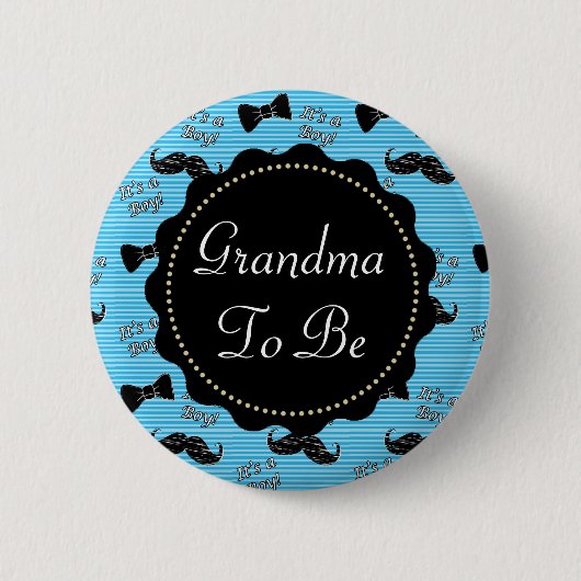 Oma zu Blue Mustache Bowtie Baby Shower Button (Vorderseite)
