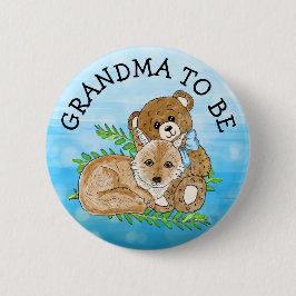 Oma zu Fox und Teddy Bear Baby Shower Button