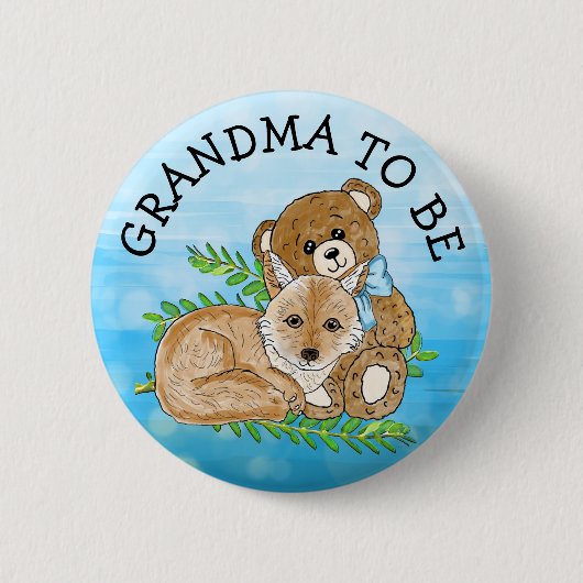 Oma zu Fox und Teddy Bear Baby Shower Button (Vorderseite)