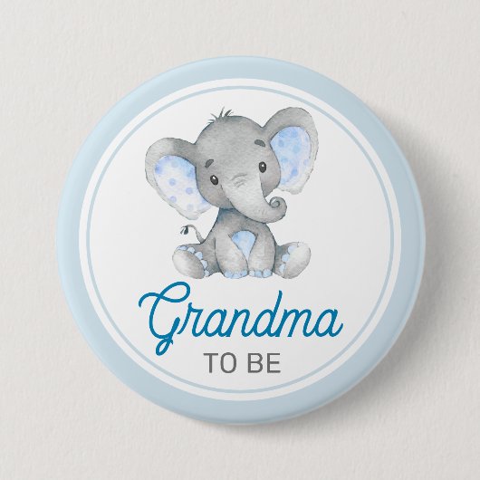 Oma zu New Granny Baby Boy Shower Elephant Button (Vorderseite)