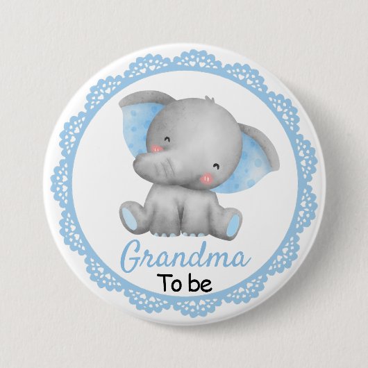 Oma zu New Granny Baby Boy Shower Elephant Button (Vorderseite)