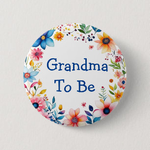 Oma zu sein Blumenrosa und Blue Baby Dusche Button