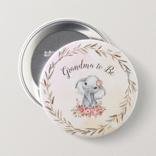 Oma zu sein Elephant Baby Shower Boho Chic Button (Vorne & Hinten)