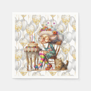 Oma zum Geburtstag mit Partyballons Serviette