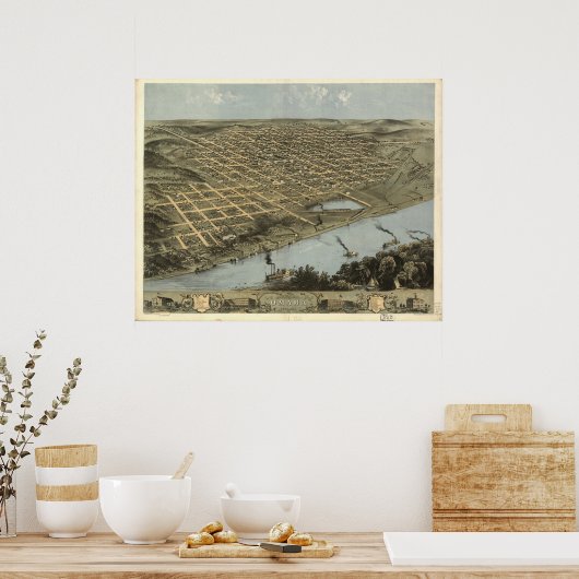 Omaha Nebraska 1868 Antike Panoramakarte Poster (Küche)