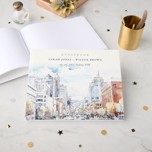 Omaha Nebraska Aquarell-Landschaft-Hochzeit Gästebuch (Vorderseite Offen)