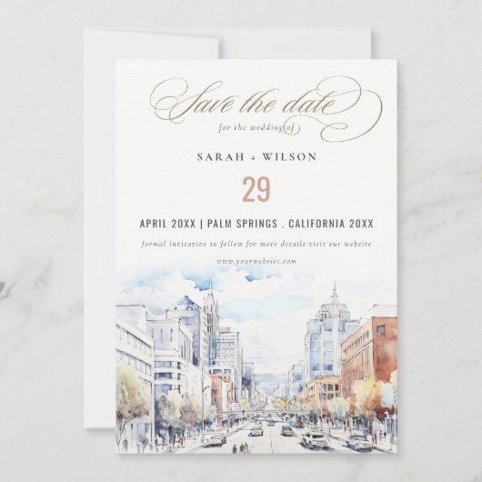 Omaha Nebraska Aquarell-Landschaft Hochzeit Save The Date (Vorderseite)