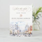 Omaha Nebraska Aquarell-Landschaft Hochzeit Save The Date (Stehend Vorderseite)