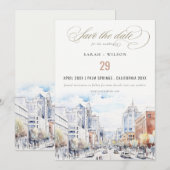 Omaha Nebraska Aquarell-Landschaft Hochzeit Save The Date (Vorne/Hinten)