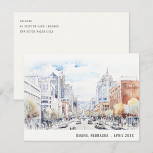 Omaha Nebraska Aquarell Landschaft Reise Feiertagspostkarte