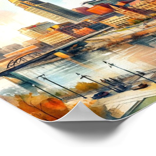 Omaha Nebraska Berühmte Sehenswürdigkeiten Aquarel Poster (Ecke)