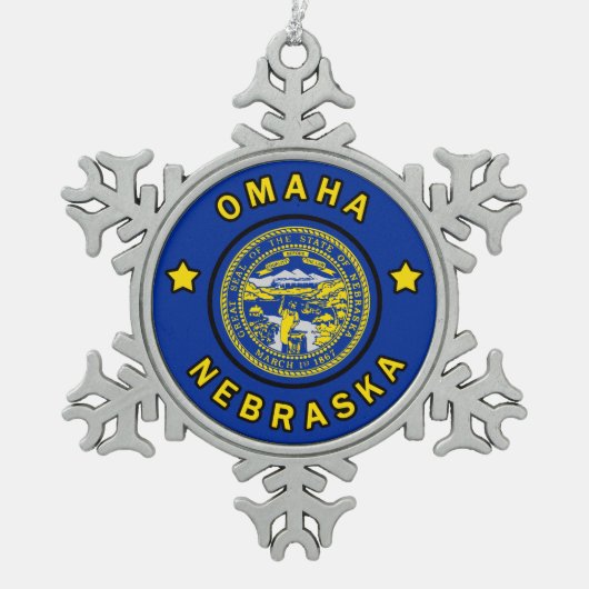 Omaha Nebraska Schneeflocken Zinn-Ornament (Vorderseite)