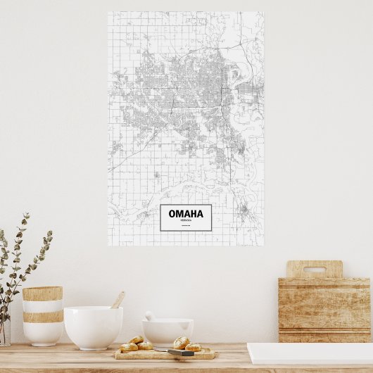 Omaha, Nebraska (schwarz auf weiß) Poster (Küche)