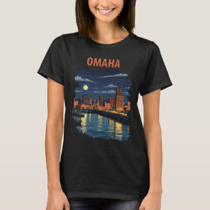 Omaha Nebraska Skyline Fluss Nacht Reise T-Shirt