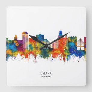 Omaha Nebraska Skyline Quadratische Wanduhr