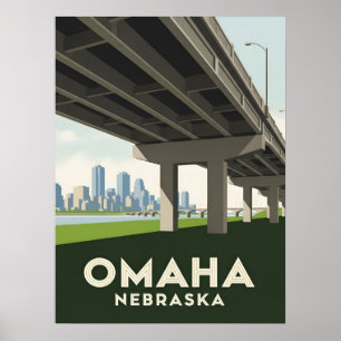 Omaha Nebraska Skyline unter einer großen Überführ Poster