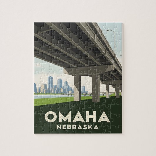 Omaha Nebraska Skyline unter einer großen Überführ Puzzle (Vertikal)