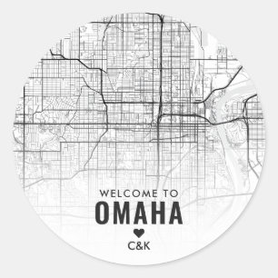 Omaha, Nebraska Stadtkarte   Begrüßung Runder Aufkleber