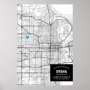 Omaha, Nebraska Stadtkarte + Ort markieren Poster
