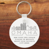 Omaha, Nebraska Stylized Skyline | Benutzerdefinie Schlüsselanhänger (Vorderseite)