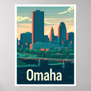 Omaha Nebraska USA Art Vintage Reise Illustration Poster