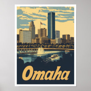 Omaha Nebraska USA Kunst Vintage Reiseillustration Poster