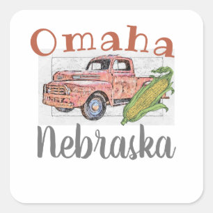 Omaha Nebraska Vintager Lkw und Mais Quadratischer Aufkleber