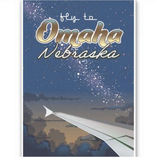 Omaha, Nebraska Vintages Flugplakat Aufkleber (Vorderseite)