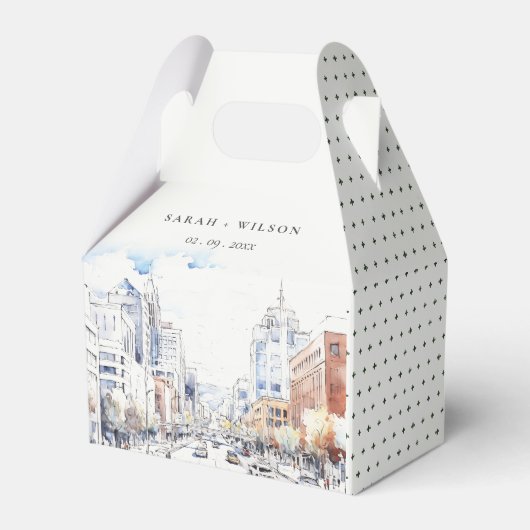 Omaha Nebraska Watercolor Landscape Wedding Geschenkschachtel (Vorderseite)