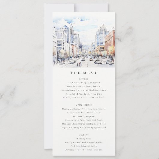 Omaha Nebraska Watercolor Landscape Wedding  Menu Einladung (Vorderseite)