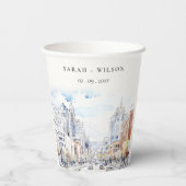Omaha Nebraska Watercolor Landscape Wedding Pappbecher (Rückseite)