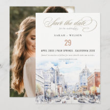 Omaha Nebraska Watercolor Landscape Wedding Photo