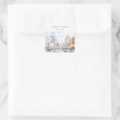Omaha Nebraska Watercolor Landscape Wedding Quadratischer Aufkleber (Tasche)