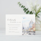 Omaha Nebraska Watercolor Landscape Wedding RSVP Karte (Stehend Vorderseite)