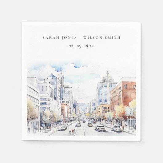 Omaha Nebraska Watercolor Landscape Wedding Serviette (Vorderseite)