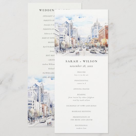 Omaha Nebraska Watercolor Scape Wedding Program Einladung (Vorne/Hinten)