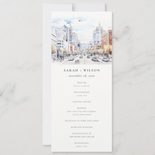 Omaha Nebraska Watercolor Scape Wedding Program Einladung (Vorderseite)