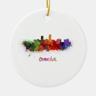 Omaha-Skyline in Aquarellfarbe Keramik Ornament