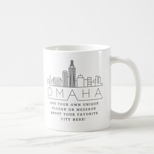 Omaha Stylized Skyline | Kundenspezifischer Slogan Kaffeetasse (Rechts)