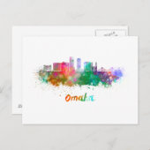 Omaha V2 Skyline in Aquarellfarben Postkarte (Vorne/Hinten)