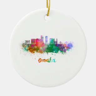 Omaha V2  skyline in watercolor Keramikornament