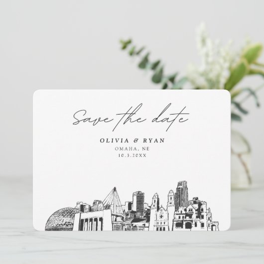 Omaha Wedding Modern Save the Date Einladung (Stehend Vorderseite)