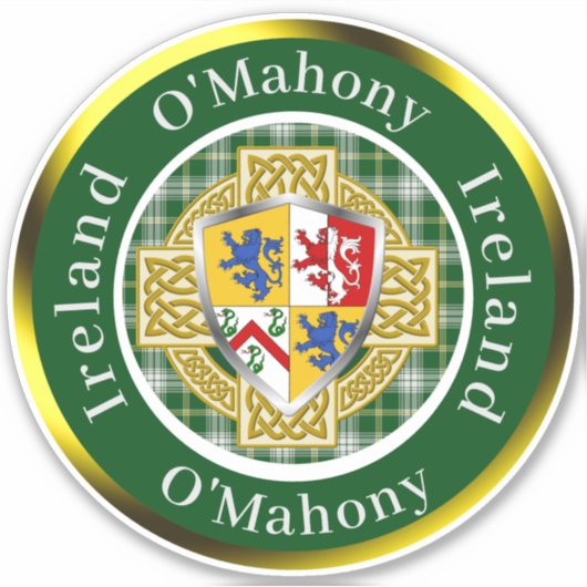 O'Mahony Irish Shield/Celtic Cross Personalisiert Aufkleber (Vorderseite)